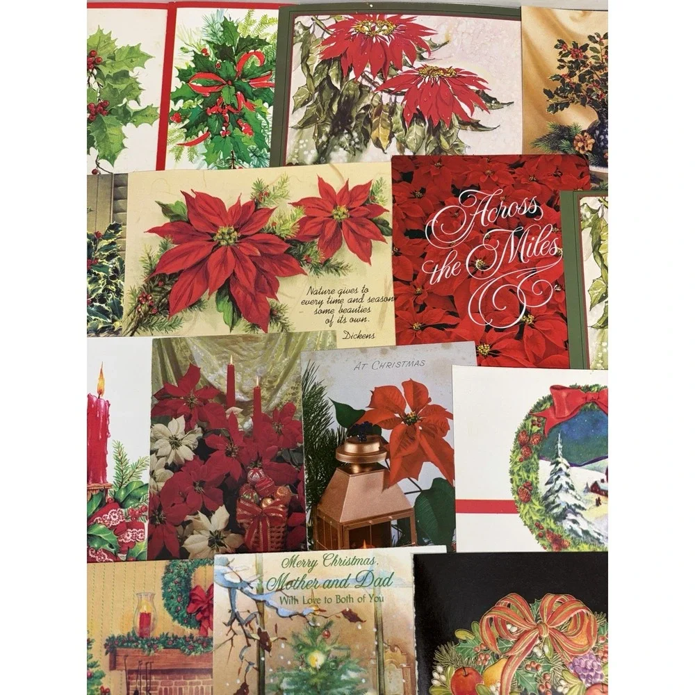 Vintage Christmas Cards Fronts ONLY Greenery Trees Wreaths Scrapbook Crafts 50+